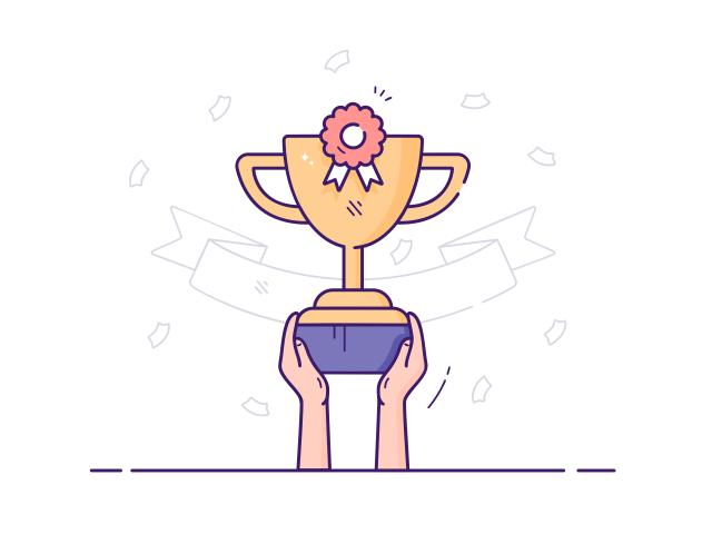 cartoonish depiction of a golden award cup.
